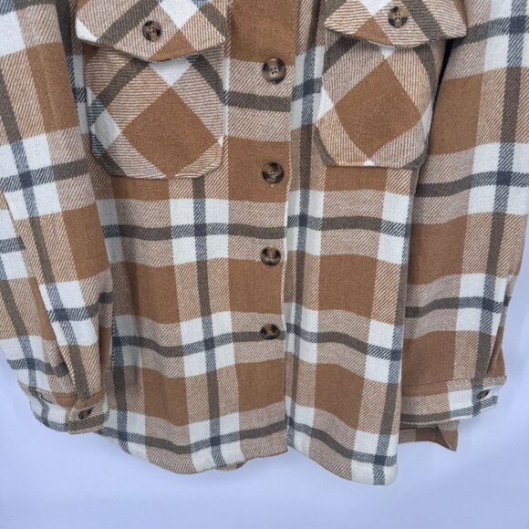 Members Mark Shacket Womens XXL Brown Gray Plaid Polyester Pockets - Picture 3 of 9